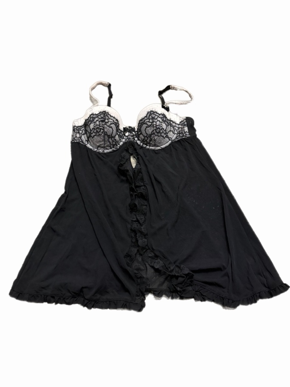90s/Y2K European Vintage Hunkemöller Open Front Babydoll Teddy (Black/White) M